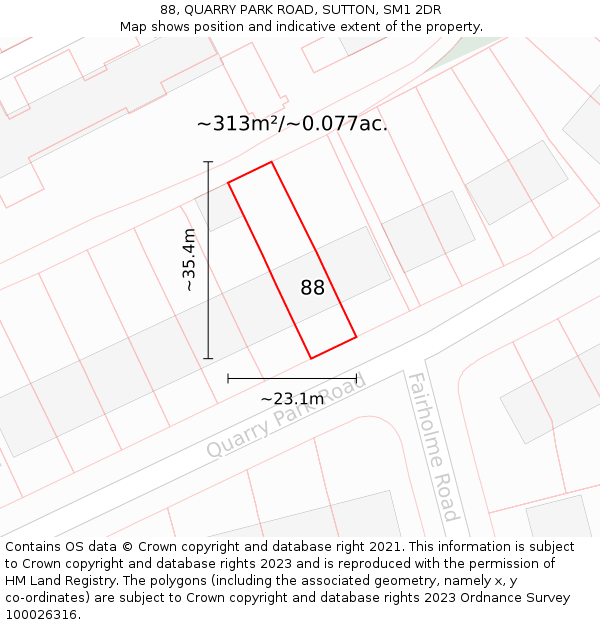 88, QUARRY PARK ROAD, SUTTON, SM1 2DR: Plot and title map