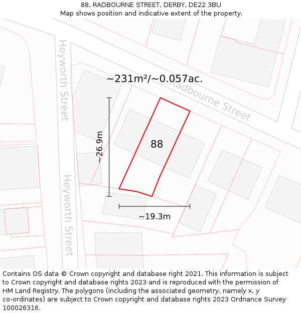 88, RADBOURNE STREET, DERBY, DE22 3BU: Plot and title map