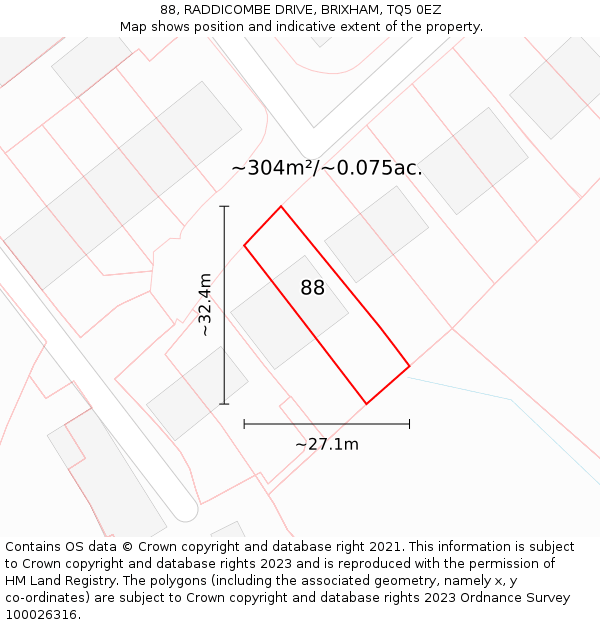 88, RADDICOMBE DRIVE, BRIXHAM, TQ5 0EZ: Plot and title map