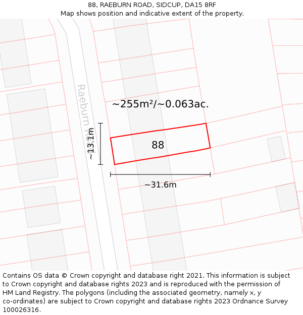 88, RAEBURN ROAD, SIDCUP, DA15 8RF: Plot and title map
