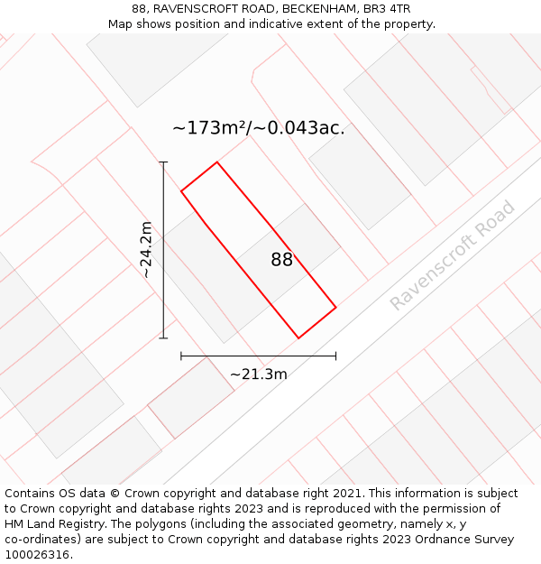 88, RAVENSCROFT ROAD, BECKENHAM, BR3 4TR: Plot and title map