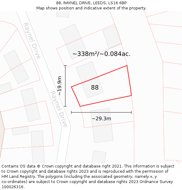 88, RAYNEL DRIVE, LEEDS, LS16 6BP: Plot and title map