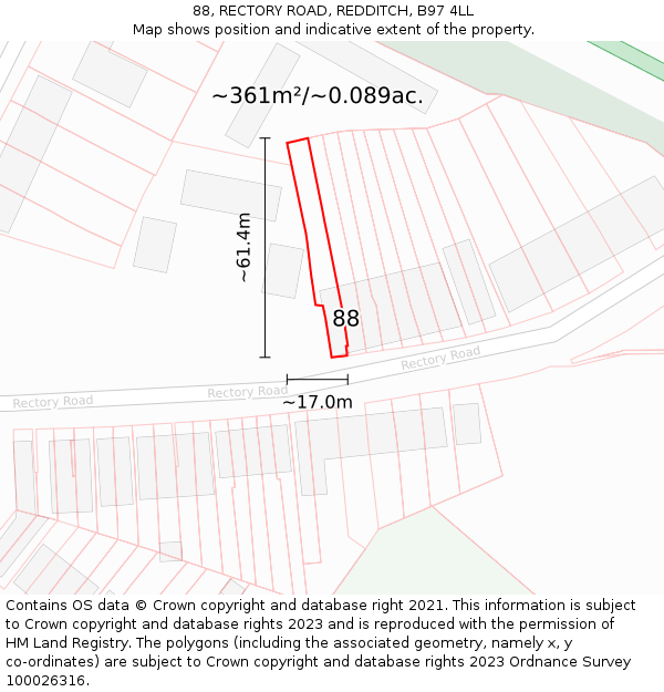 88, RECTORY ROAD, REDDITCH, B97 4LL: Plot and title map