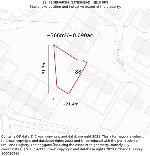 88, REDEMARSH, GATESHEAD, NE10 8PS: Plot and title map