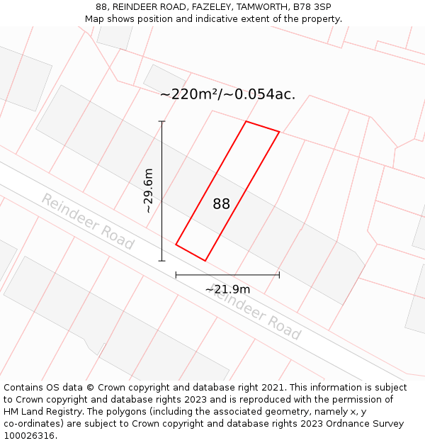 88, REINDEER ROAD, FAZELEY, TAMWORTH, B78 3SP: Plot and title map
