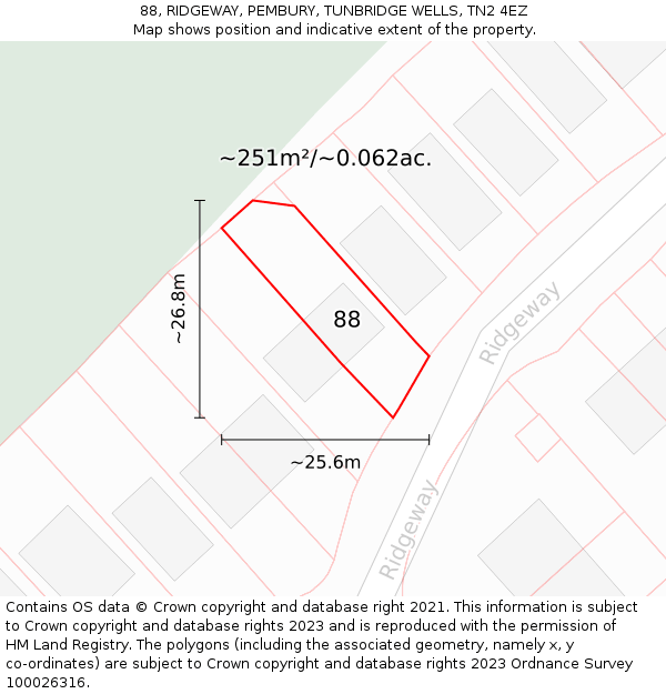 88, RIDGEWAY, PEMBURY, TUNBRIDGE WELLS, TN2 4EZ: Plot and title map