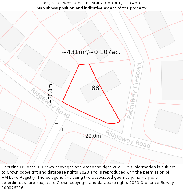 88, RIDGEWAY ROAD, RUMNEY, CARDIFF, CF3 4AB: Plot and title map