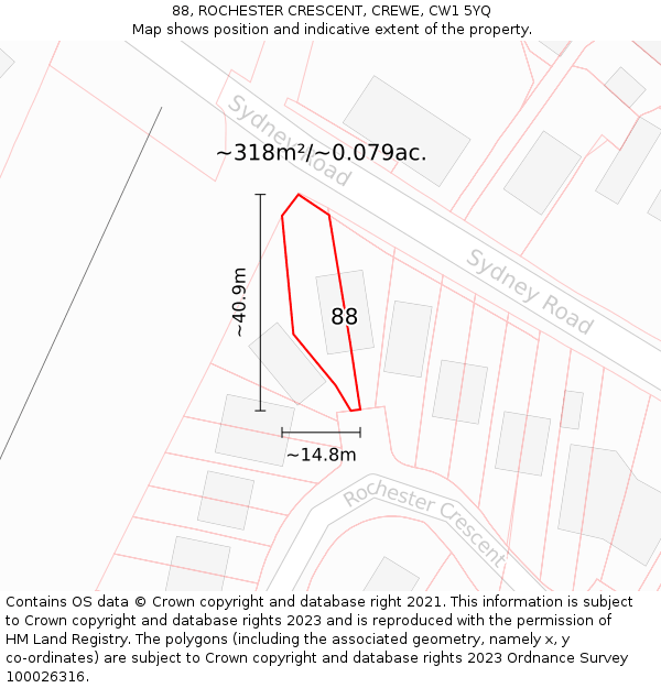 88, ROCHESTER CRESCENT, CREWE, CW1 5YQ: Plot and title map