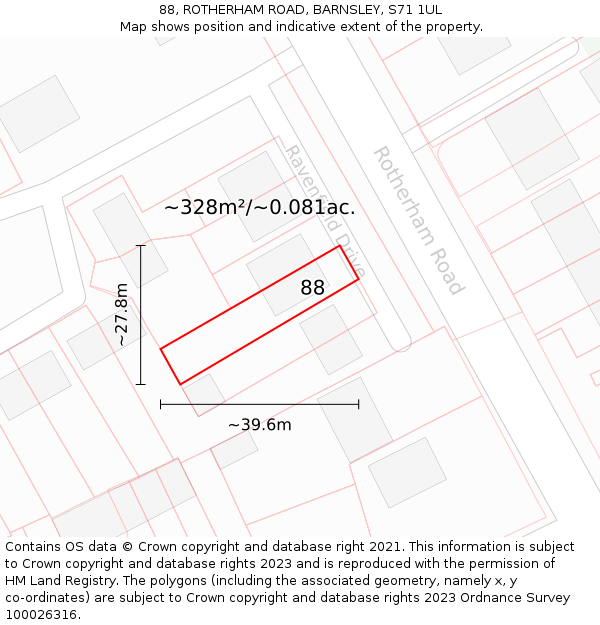 88, ROTHERHAM ROAD, BARNSLEY, S71 1UL: Plot and title map