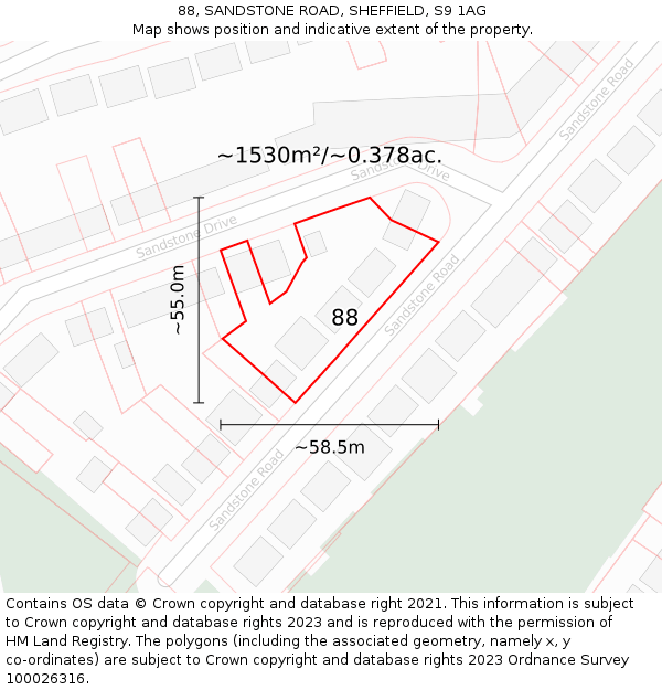 88, SANDSTONE ROAD, SHEFFIELD, S9 1AG: Plot and title map