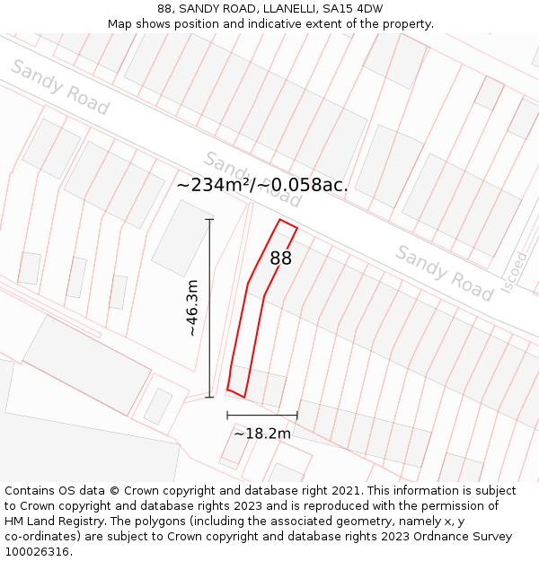 88, SANDY ROAD, LLANELLI, SA15 4DW: Plot and title map