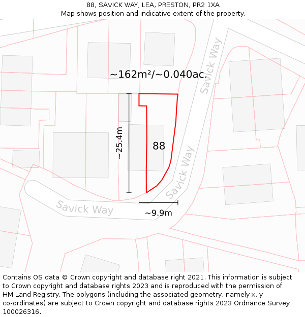 88, SAVICK WAY, LEA, PRESTON, PR2 1XA: Plot and title map