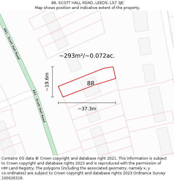 88, SCOTT HALL ROAD, LEEDS, LS7 3JE: Plot and title map
