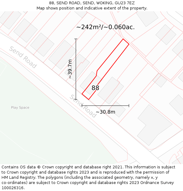 88, SEND ROAD, SEND, WOKING, GU23 7EZ: Plot and title map