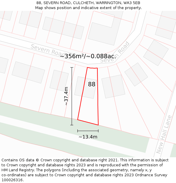 88, SEVERN ROAD, CULCHETH, WARRINGTON, WA3 5EB: Plot and title map