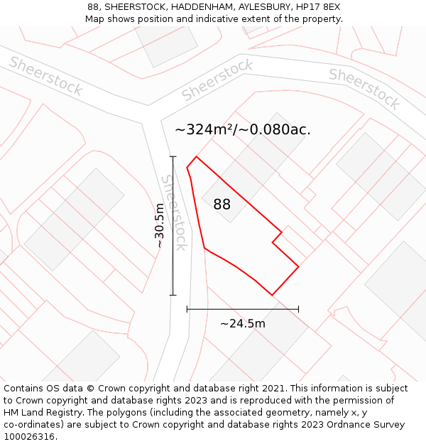 88, SHEERSTOCK, HADDENHAM, AYLESBURY, HP17 8EX: Plot and title map