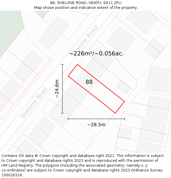 88, SHELONE ROAD, NEATH, SA11 2PU: Plot and title map