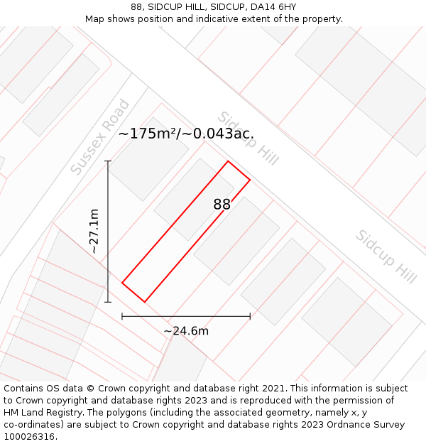 88, SIDCUP HILL, SIDCUP, DA14 6HY: Plot and title map