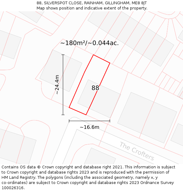 88, SILVERSPOT CLOSE, RAINHAM, GILLINGHAM, ME8 8JT: Plot and title map