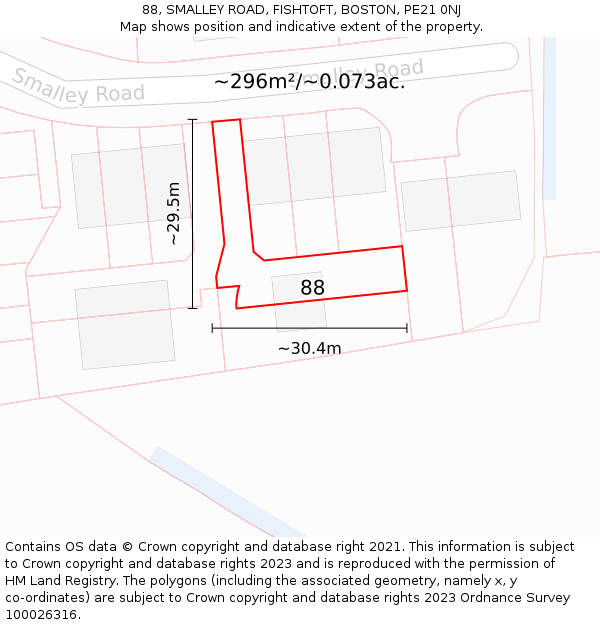88, SMALLEY ROAD, FISHTOFT, BOSTON, PE21 0NJ: Plot and title map