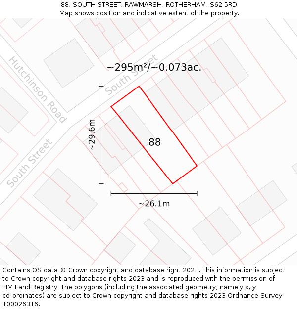 88, SOUTH STREET, RAWMARSH, ROTHERHAM, S62 5RD: Plot and title map