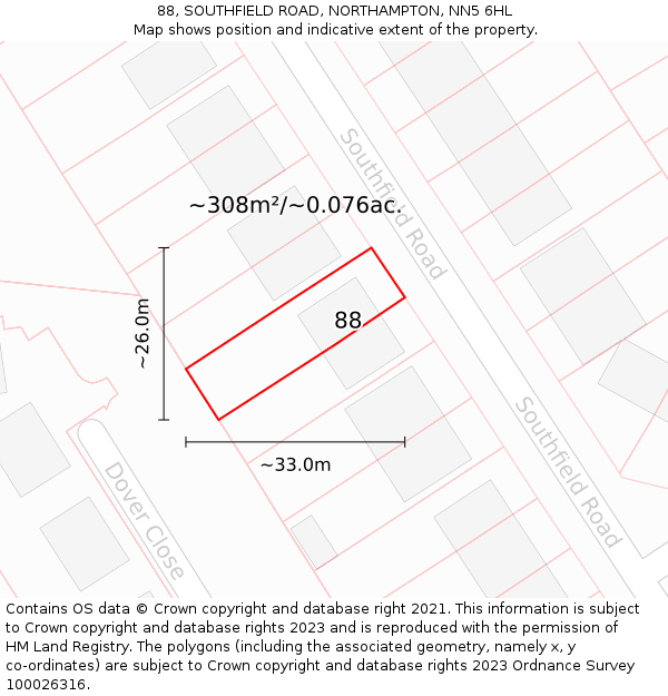 88, SOUTHFIELD ROAD, NORTHAMPTON, NN5 6HL: Plot and title map