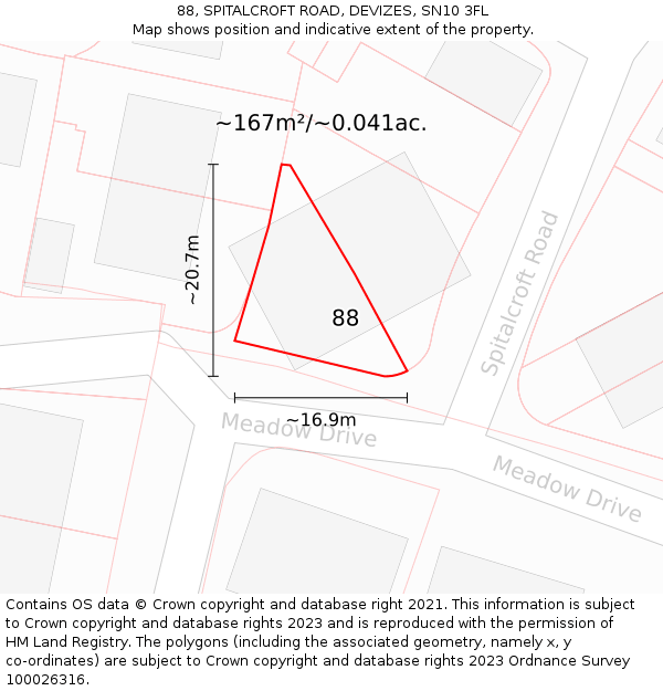 88, SPITALCROFT ROAD, DEVIZES, SN10 3FL: Plot and title map