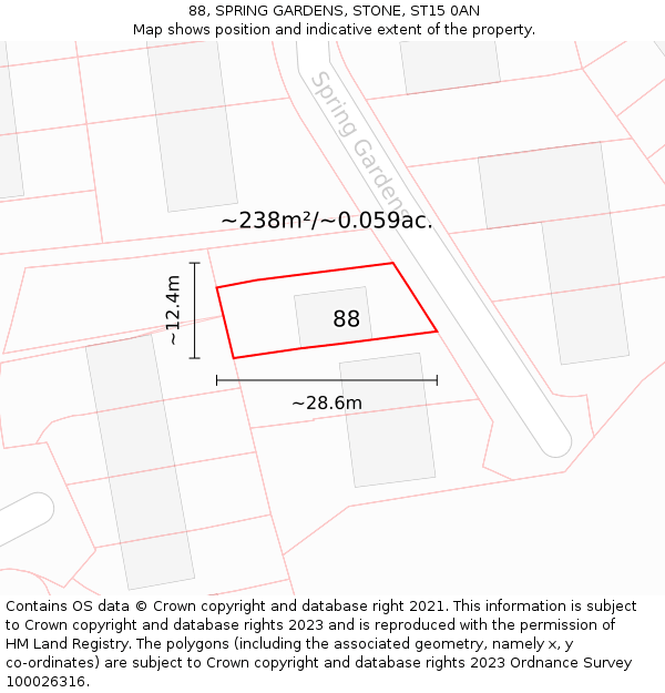 88, SPRING GARDENS, STONE, ST15 0AN: Plot and title map