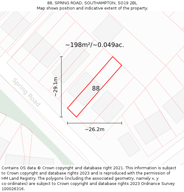 88, SPRING ROAD, SOUTHAMPTON, SO19 2BL: Plot and title map
