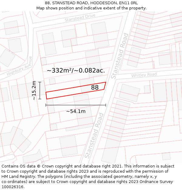 88, STANSTEAD ROAD, HODDESDON, EN11 0RL: Plot and title map