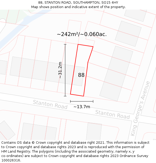 88, STANTON ROAD, SOUTHAMPTON, SO15 4HY: Plot and title map