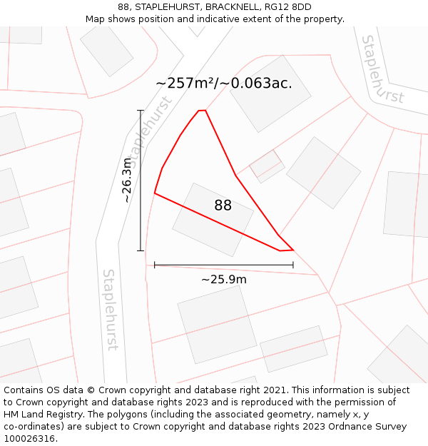 88, STAPLEHURST, BRACKNELL, RG12 8DD: Plot and title map