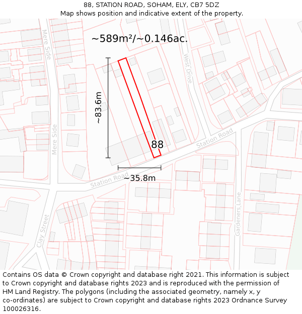 88, STATION ROAD, SOHAM, ELY, CB7 5DZ: Plot and title map