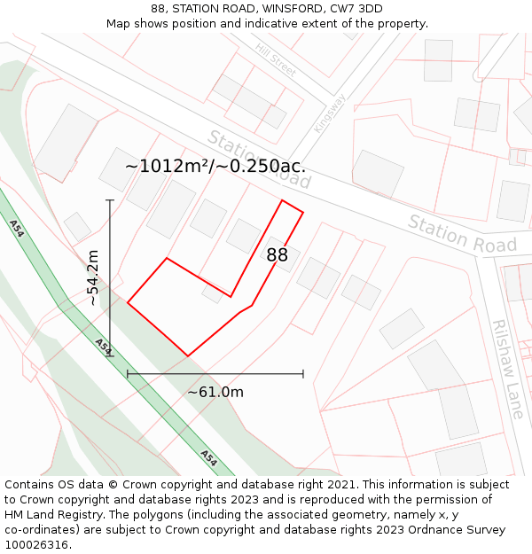88, STATION ROAD, WINSFORD, CW7 3DD: Plot and title map