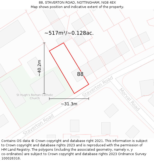 88, STAVERTON ROAD, NOTTINGHAM, NG8 4EX: Plot and title map