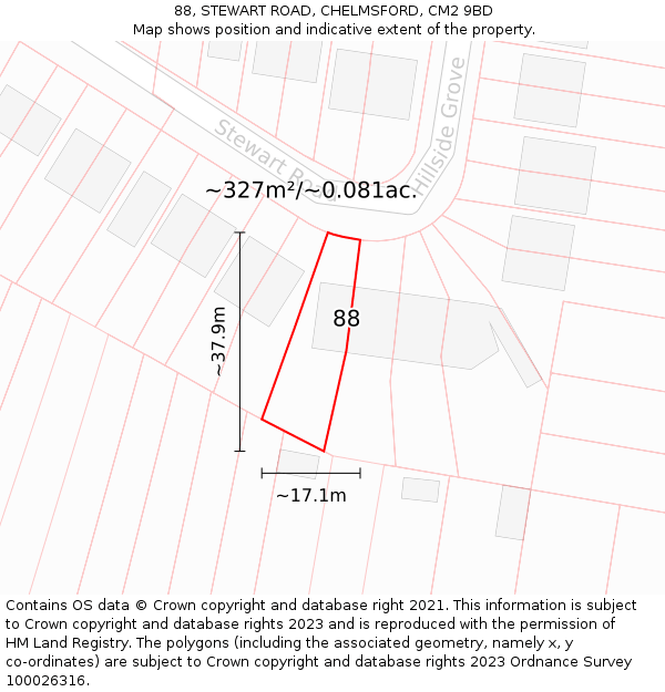 88, STEWART ROAD, CHELMSFORD, CM2 9BD: Plot and title map