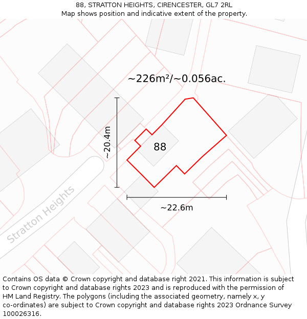 88, STRATTON HEIGHTS, CIRENCESTER, GL7 2RL: Plot and title map