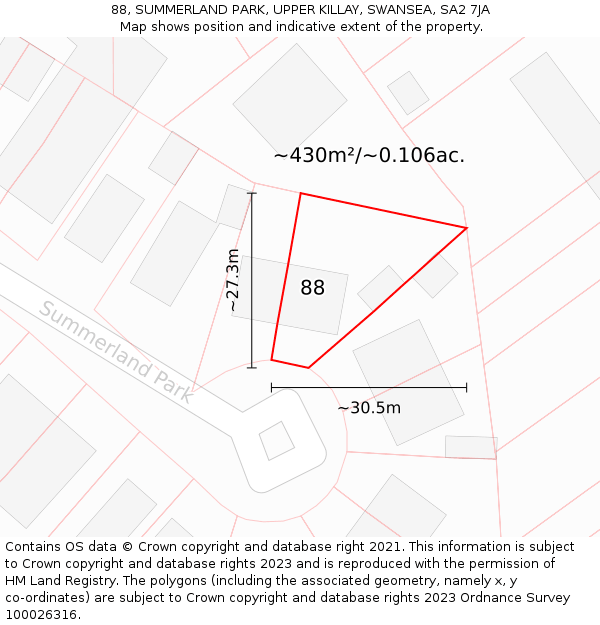 88, SUMMERLAND PARK, UPPER KILLAY, SWANSEA, SA2 7JA: Plot and title map