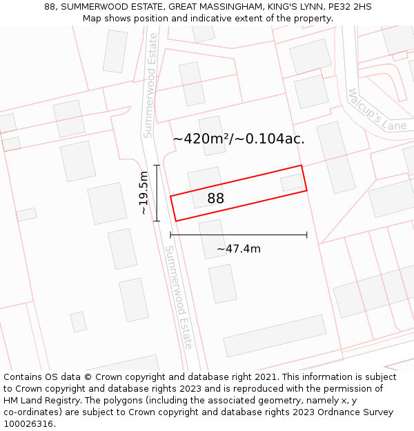 88, SUMMERWOOD ESTATE, GREAT MASSINGHAM, KING'S LYNN, PE32 2HS: Plot and title map