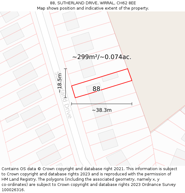 88, SUTHERLAND DRIVE, WIRRAL, CH62 8EE: Plot and title map