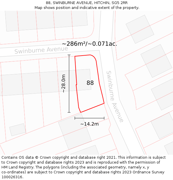 88, SWINBURNE AVENUE, HITCHIN, SG5 2RR: Plot and title map