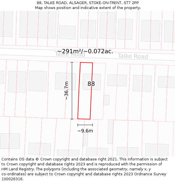 88, TALKE ROAD, ALSAGER, STOKE-ON-TRENT, ST7 2PP: Plot and title map