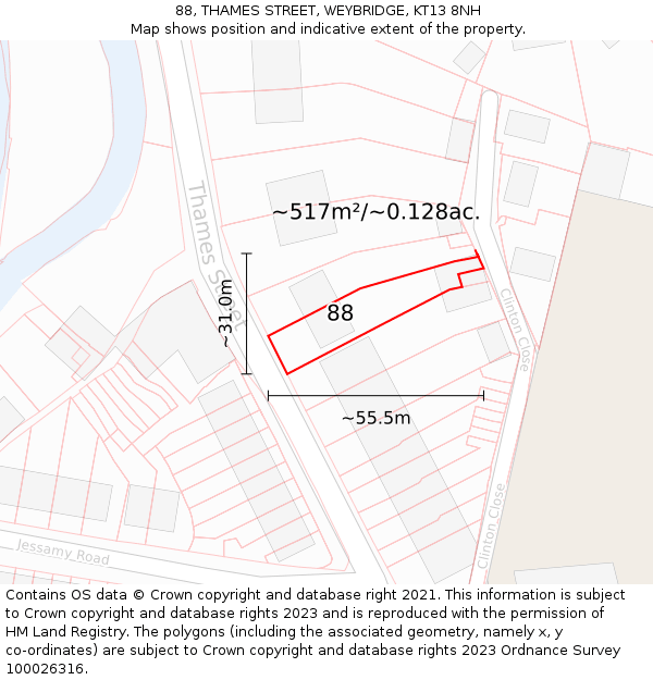 88, THAMES STREET, WEYBRIDGE, KT13 8NH: Plot and title map