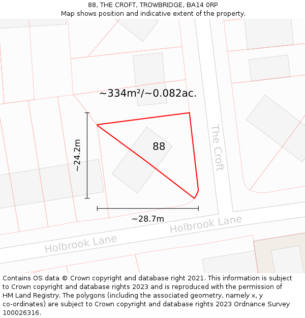 88, THE CROFT, TROWBRIDGE, BA14 0RP: Plot and title map