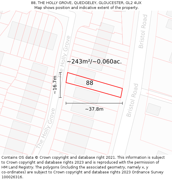 88, THE HOLLY GROVE, QUEDGELEY, GLOUCESTER, GL2 4UX: Plot and title map