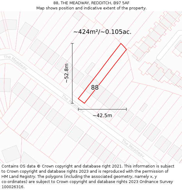 88, THE MEADWAY, REDDITCH, B97 5AF: Plot and title map