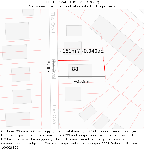 88, THE OVAL, BINGLEY, BD16 4RQ: Plot and title map