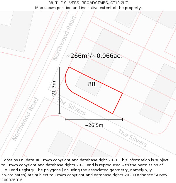 88, THE SILVERS, BROADSTAIRS, CT10 2LZ: Plot and title map