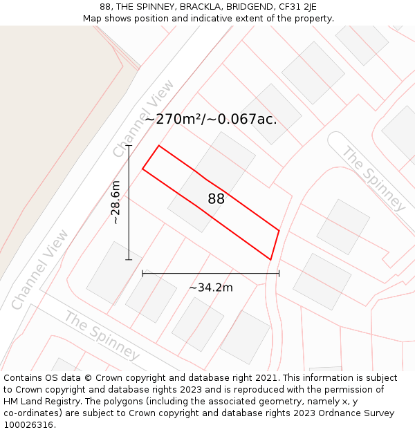 88, THE SPINNEY, BRACKLA, BRIDGEND, CF31 2JE: Plot and title map