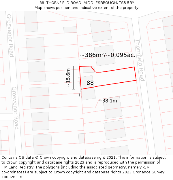 88, THORNFIELD ROAD, MIDDLESBROUGH, TS5 5BY: Plot and title map